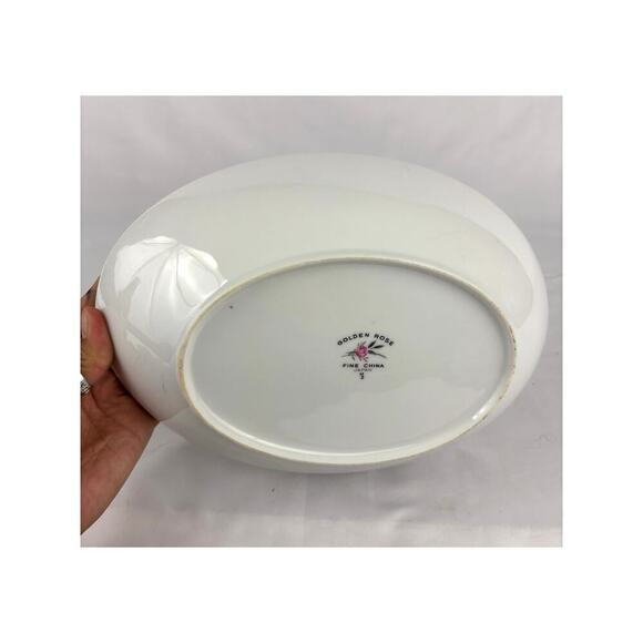VTG Oval Serving Dish Vegetable Bowl Golden Rose Fine China of Japan 10" Long - Picture 13 of 14